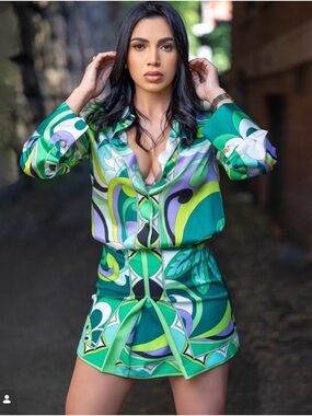 Zara Green Teal Purple Patterned Midi Skirt